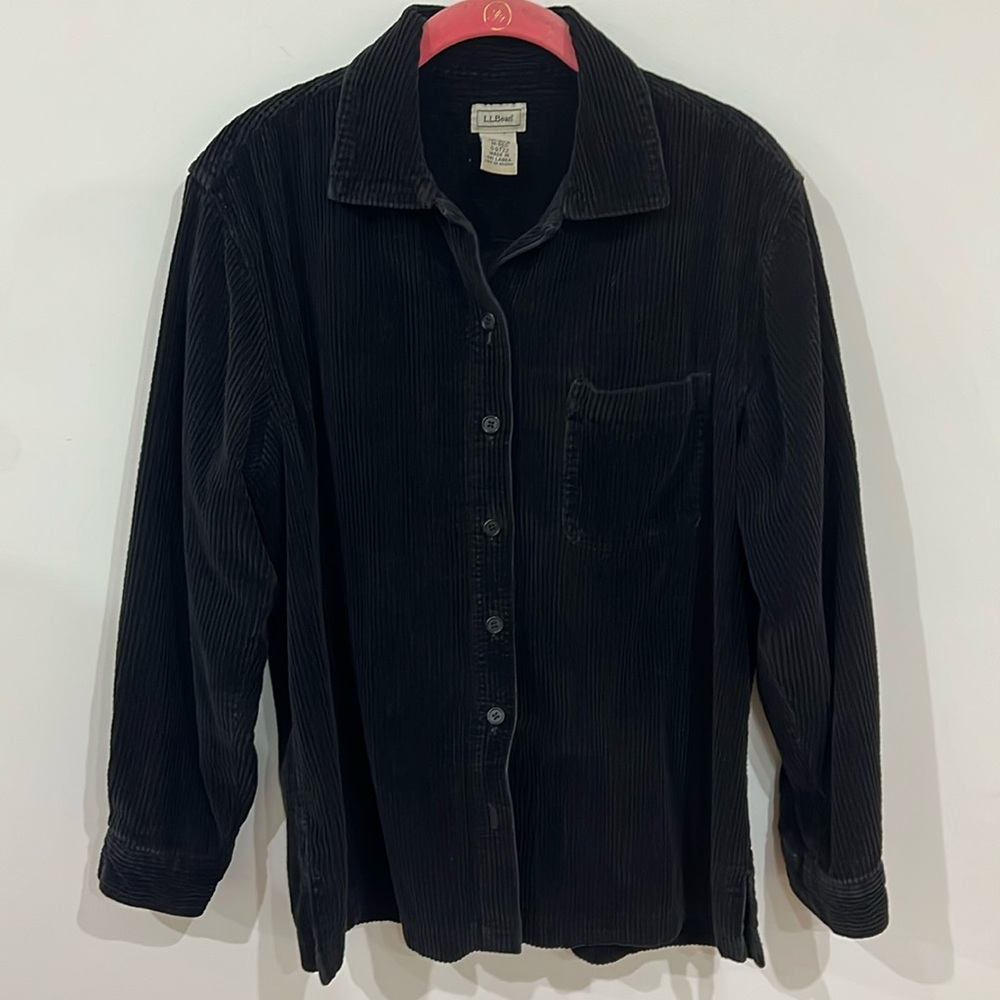 LL Bean Black corduroy button up shirt size M